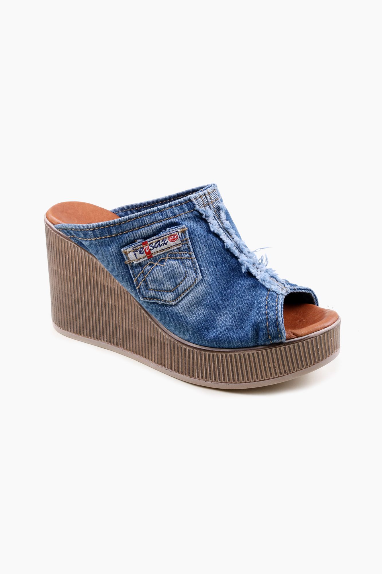 Womens Denim Open Toe Wedge Platform Slippers - Quality Leather Product Manufactured By Erdo Ayakkabı Deri Ve Tekstil San. Tic. Ltd. Şti.. Contact For B2B Orders.