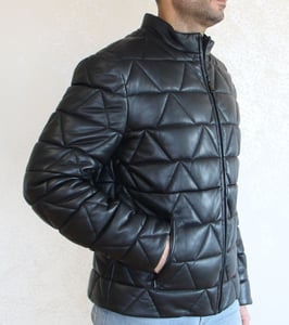 Men's Modern Geometric Quilted Leather Jacket - Quality Leather Product Manufactured By Dersan Deri Sanayi Ve Ticaret Limited Şirketi. Contact For B2B Orders.