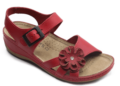 Red Leather Floral Embellished Womens Sandal - Quality Leather Product Manufactured By Berk Ayakkabi Ve Saraciye San Tic Ltd. Contact For B2B Orders.