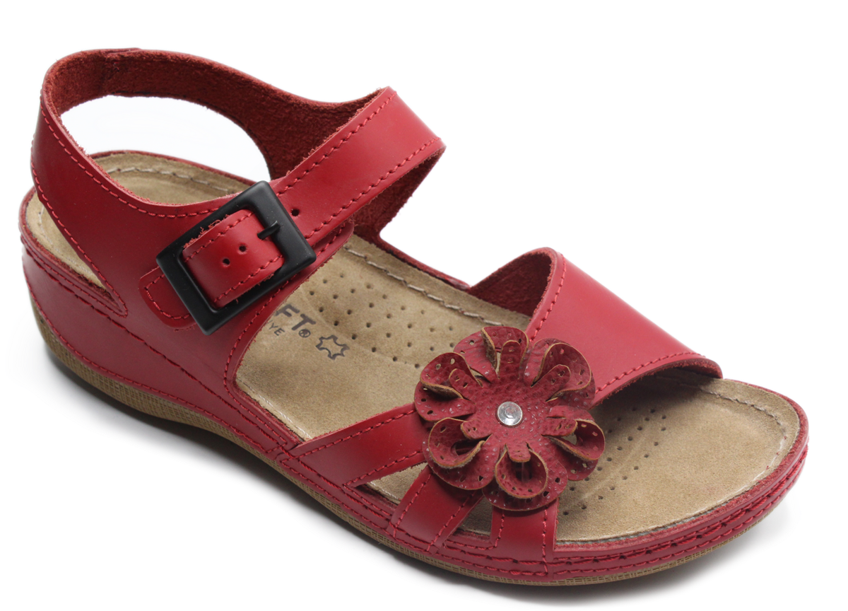 Red Leather Floral Embellished Womens Sandal - Quality Leather Product Manufactured By Berk Ayakkabi Ve Saraciye San Tic Ltd. Contact For B2B Orders.