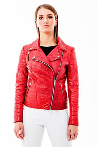 Damen Rote Strukturierte Leder Bikerjacke - Qualitatives Lederprodukt Hergestellt Von Süed Mod Deri̇ci̇li̇k San Ve Ti̇c Ltd. Şti̇.. Kontakt Für B2B-Bestellungen.