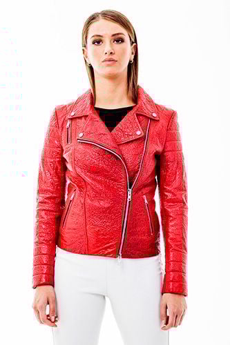 Damen Rote Strukturierte Leder Bikerjacke - Qualitatives Lederprodukt Hergestellt Von Süed Mod Deri̇ci̇li̇k San Ve Ti̇c Ltd. Şti̇.. Kontakt Für B2B-Bestellungen.