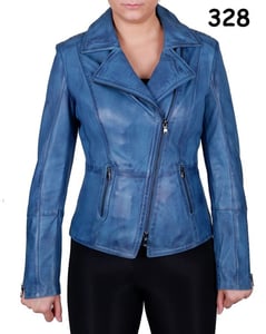 Women's Distressed Blue Asymmetrical Leather Jacket - Quality Leather Product Manufactured By Canbol Deri̇ San. Ve Ti̇c.ltd.şti̇.. Contact For B2B Orders.