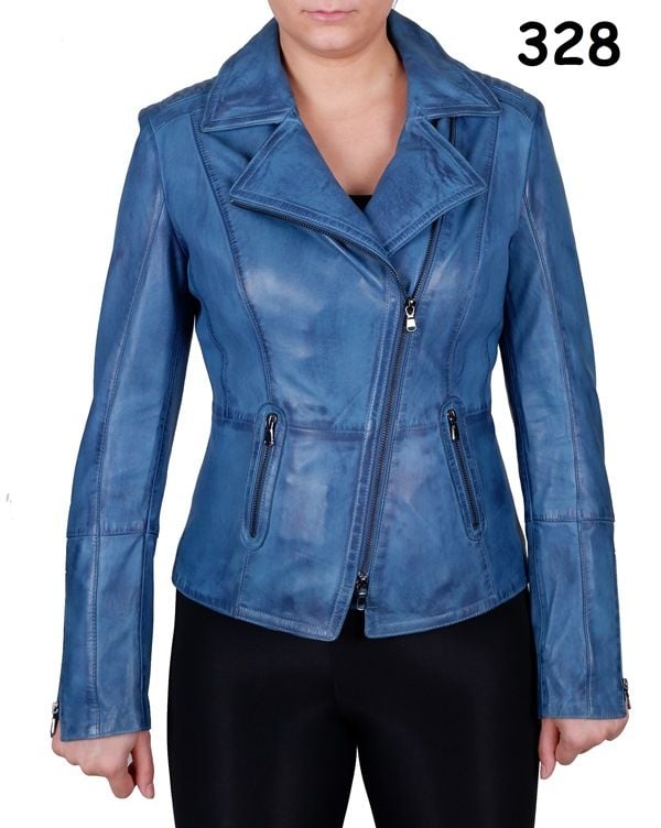 Damen Asymmetrische Blaue Leder Bikerjacke Design - Qualitatives Lederprodukt Hergestellt Von Canbol Deri̇ San. Ve Ti̇c.ltd.şti̇.. Kontakt Für B2B-Bestellungen.