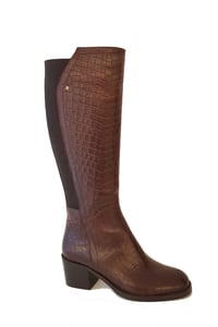 Crocodile Embossed Leather Block Heel Boot - Quality Leather Product Manufactured By Ustundag Ayakkabi Ltd.. Contact For B2B Orders.