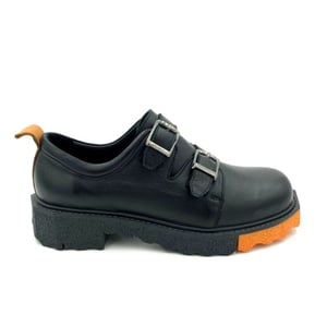 Black Leather Double Buckle Platform Shoe - Quality Leather Product Manufactured By Görkem Bi̇lgi̇n Ayakkabi Ti̇c. Ltd. Şti̇.. Contact For B2B Orders.