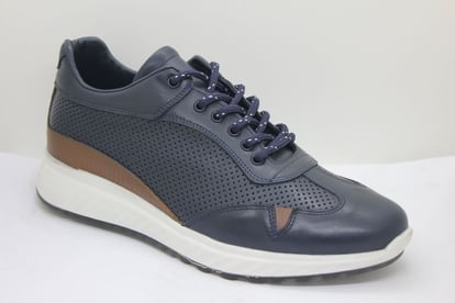 Mens Navy Brown Perforated Leather Casual Sneaker - Quality Leather Product Manufactured By Akkoç Deri̇ Sanayi̇ Ve Ti̇caret A.ş.. Contact For B2B Orders.