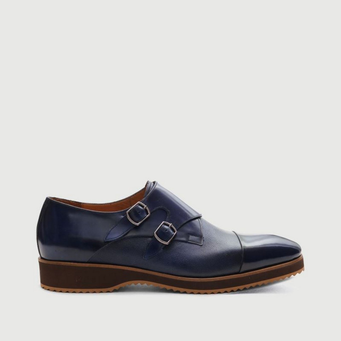 Elegant Blue Leather Double Monk Strap Classic Shoes - Quality Leather Product Manufactured By Genio Ayakkabıcılık Tekstil Ve Konfeksiyon Ticaret Limited Şirketi. Contact For B2B Orders.