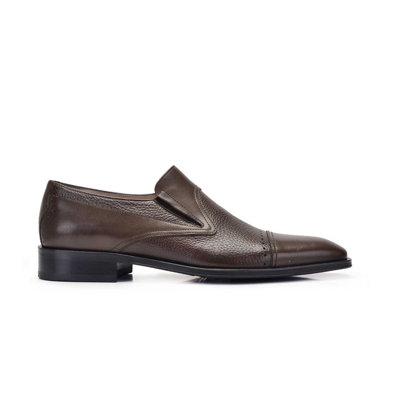 Mens Classic Dark Brown Two Tone Leather Loafer - Quality Leather Product Manufactured By Nevzat Onay Ayakkabi Ve Deri Mam San Tic Ltd Sti. Contact For B2B Orders.