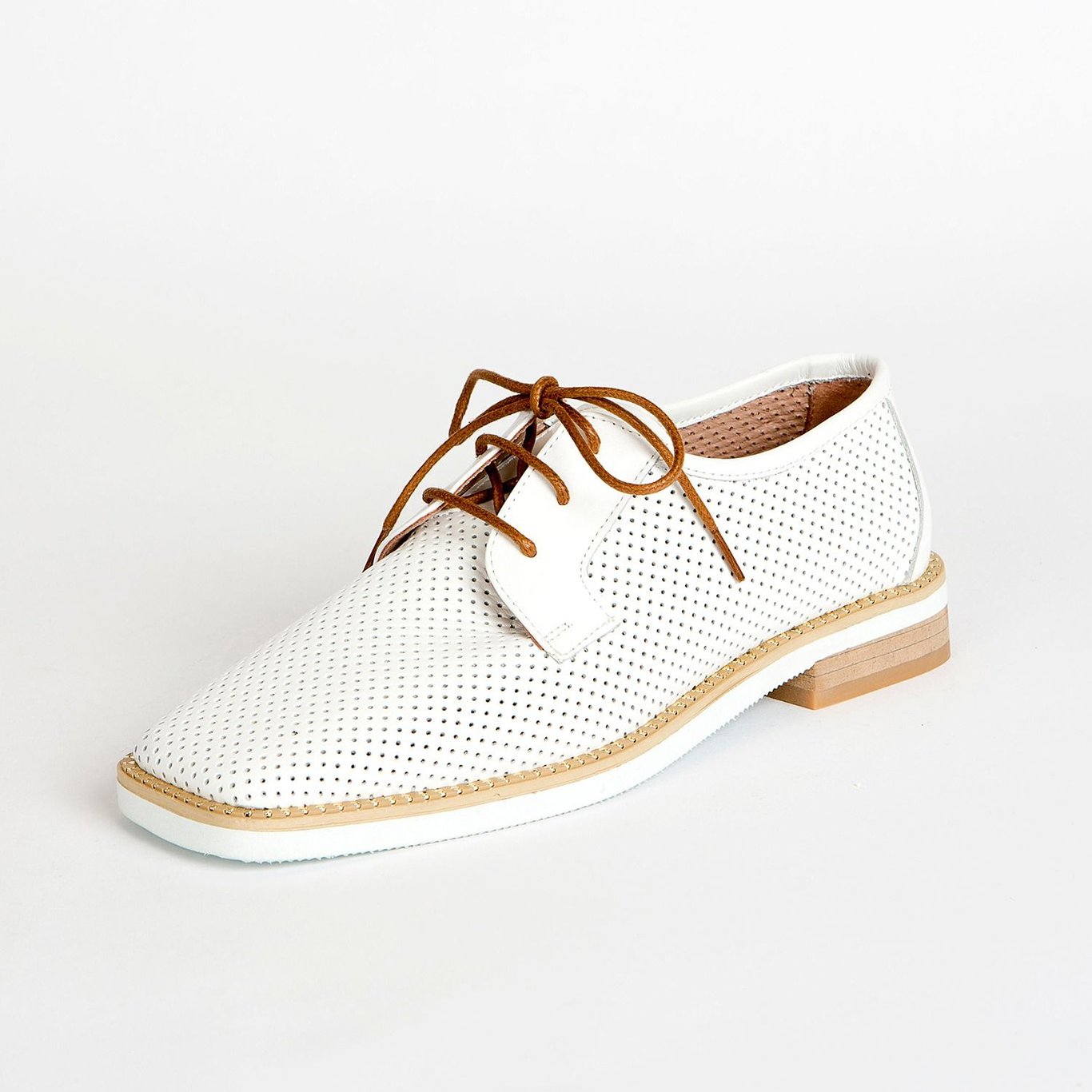 white leather comfort shoes with perforation