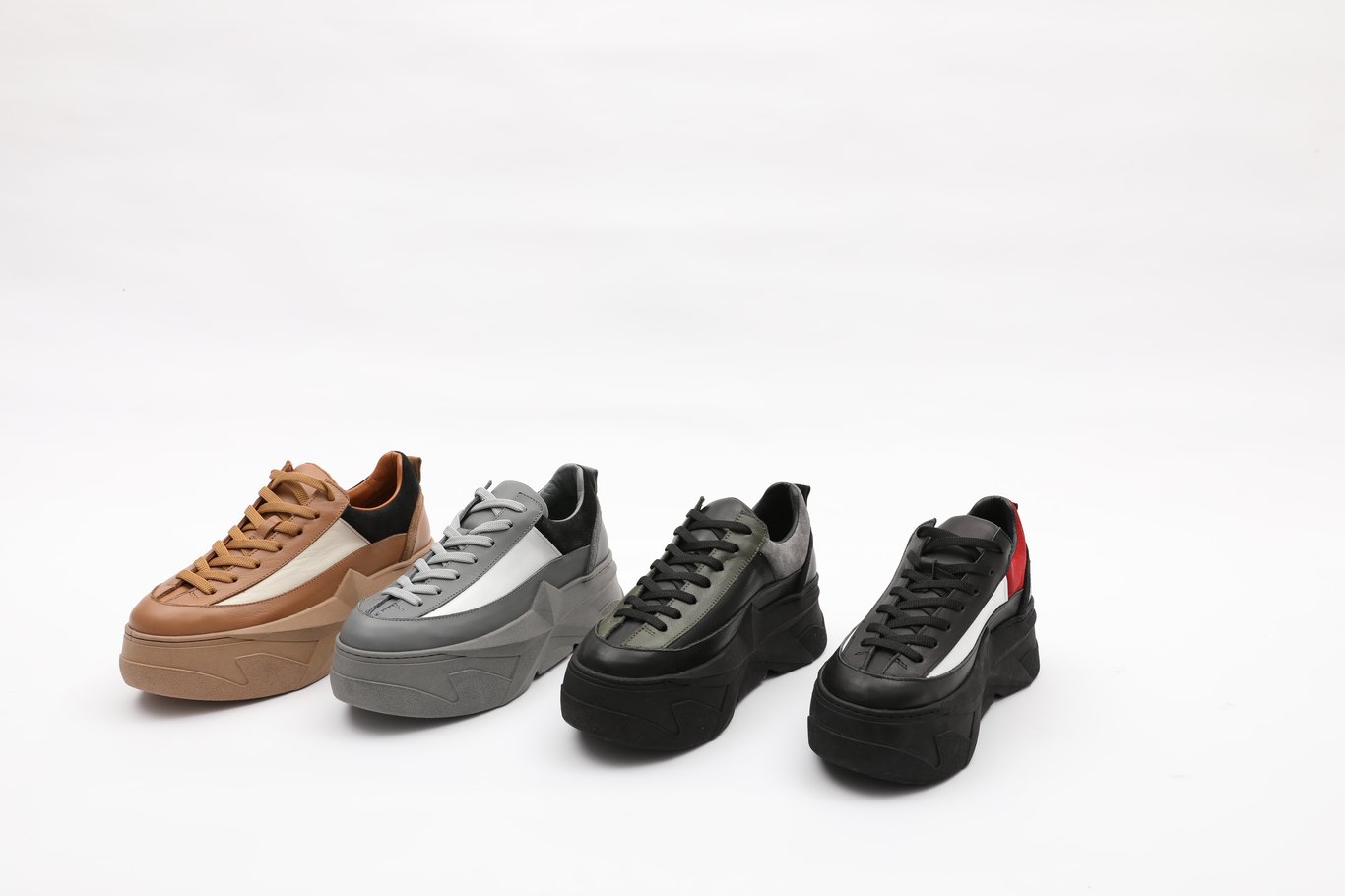 Bold Color Blocked Genuine Leather Platform