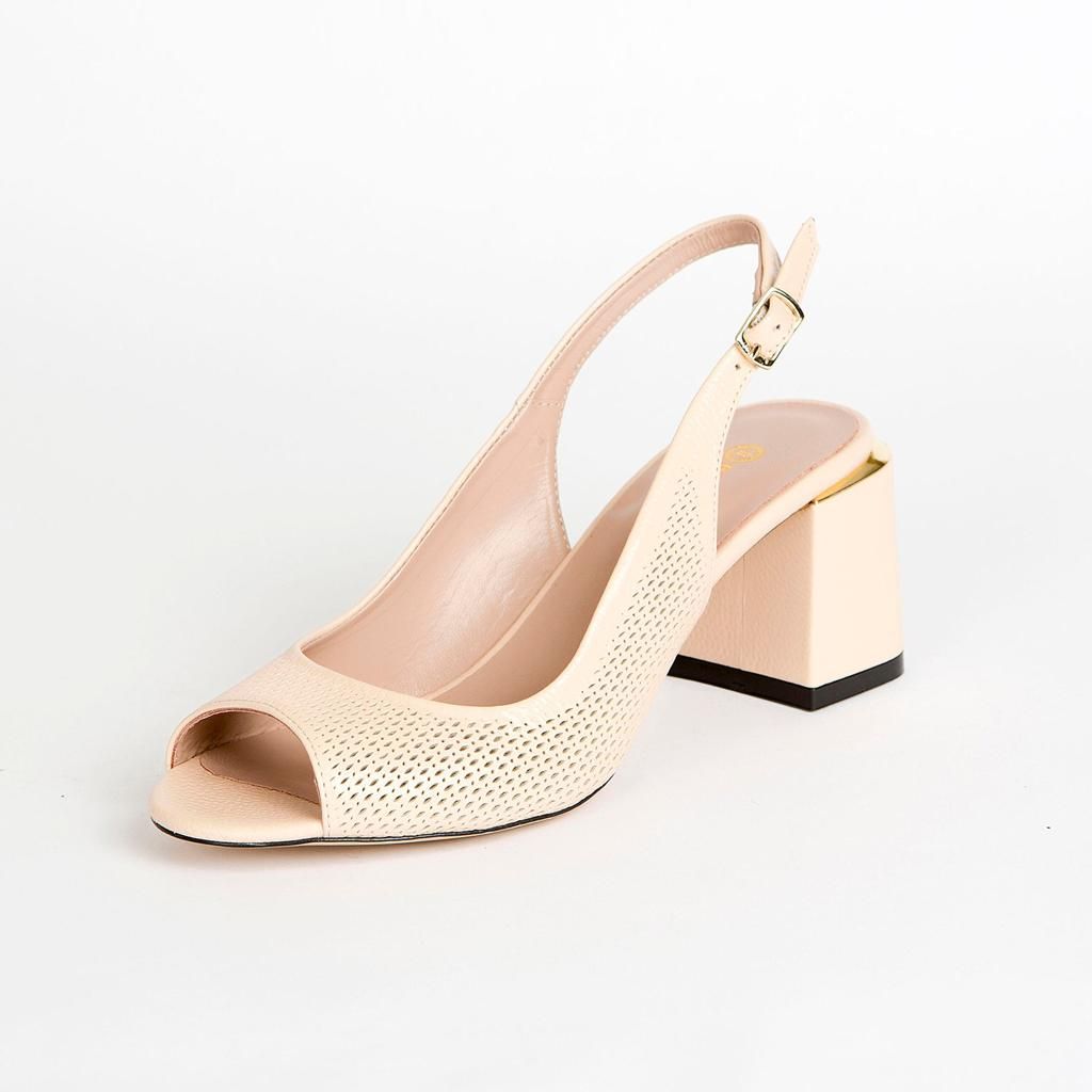 Elegant Perforated Leather Block Heel Sandal