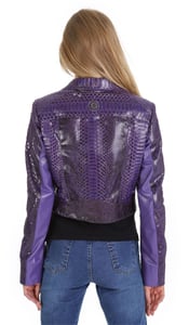 Vibrant Purple Python Embossed Biker Jacket - Quality Leather Product Manufactured By Sari Deri̇ Gi̇yi̇m San. Ve Ti̇c.ltd.şti̇. Contact For B2B Orders.
