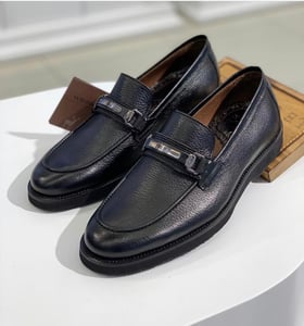 Mens Black Pebbled Leather Loafers Silver Buckle - Quality Leather Product Manufactured By Deva Ayakkabi San Ve Tic Ltd Sti. Contact For B2B Orders.