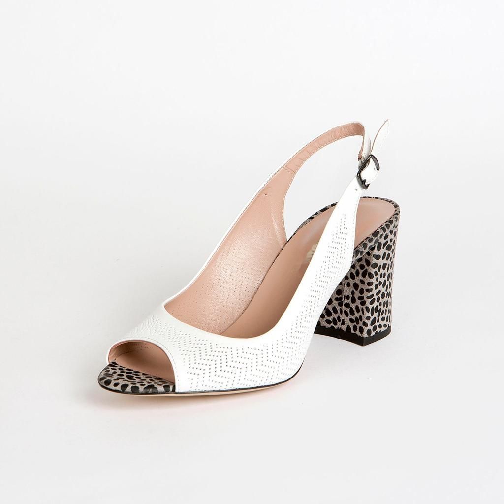 white bicolor leather sandals with perforation