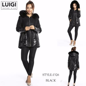 Black Glossy Quilted Shearling Leather Jacket - Quality Leather Product Manufactured By Luigi Leather & Fur. Contact For B2B Orders.