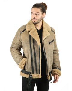 Mens Classic Brown Shearling Aviator Jacket - Quality Leather Product Manufactured By Baymod Deri A.ş. Contact For B2B Orders.