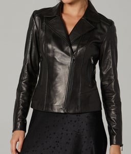 Women's Asymmetrical Black Leather Biker Jacket - Quality Leather Product Manufactured By Dersan Deri Sanayi Ve Ticaret Limited Şirketi. Contact For B2B Orders.