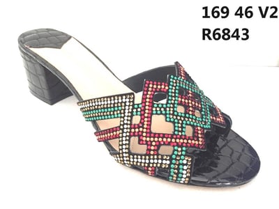 Dazzling Multi Stone Croc Embossed Black Sandal - Quality Leather Product Manufactured By Poletto Ayakkabicilik Sanayi̇ Ve Diş Ti̇caret Anoni̇m Şi̇rketi̇. Contact For B2B Orders.