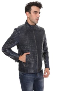 Navy Exotic Leather Men's Jacket - Quality Leather Product Manufactured By Tess Dis Tic.ltd.sti. Contact For B2B Orders.