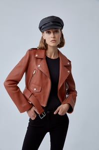 Womens Cognac Supple Lambskin Biker Jacket - Quality Leather Product Manufactured By Leatherport Deri̇ Ürünleri̇ İç Ve Diş Ti̇c. Ltd. Şti̇. Contact For B2B Orders.