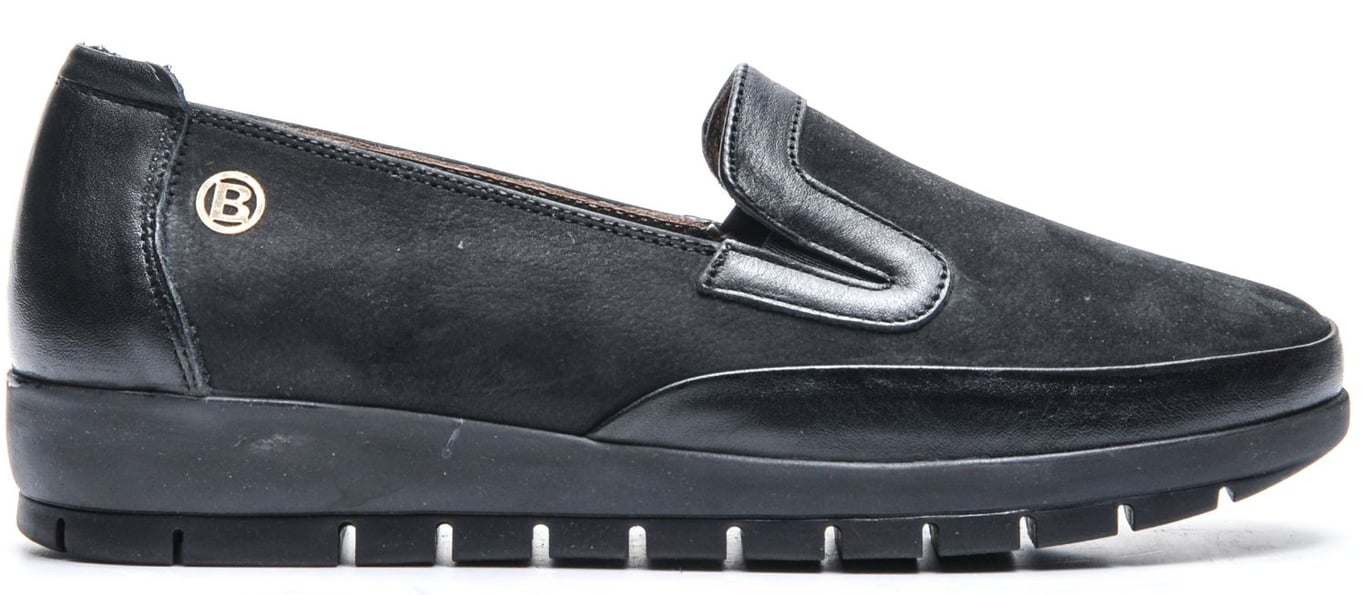 Elegant Two Tone Leather Gold B Detail Slip On