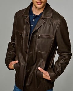 Men's Chocolate Brown Leather Coat Distinctive Stitching - Quality Leather Product Manufactured By Dersan Deri Sanayi Ve Ticaret Limited Şirketi. Contact For B2B Orders.