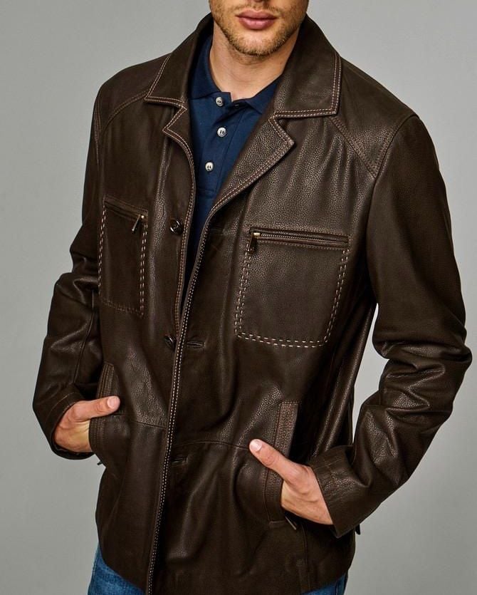 Мужской Кожаный Пальто Коричневый Акцентная Строчка - Качественный Кожаный Продукт Производства Dersan Deri Sanayi Ve Ticaret Limited Şirketi. Обращайтесь Для B2B Заказов.