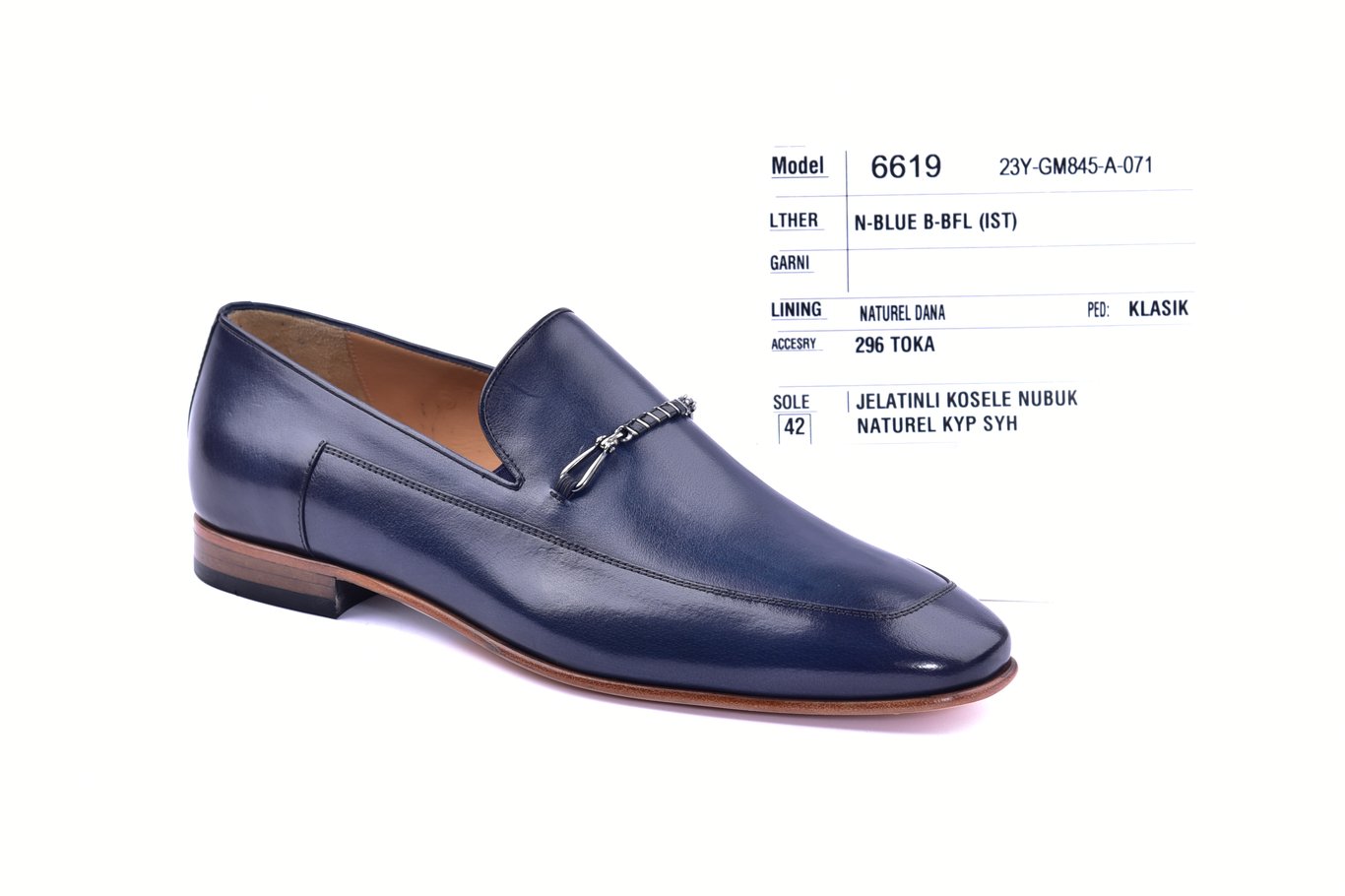 Elegant Navy Blue Leather Loafer With Chain Detail - Turkish 