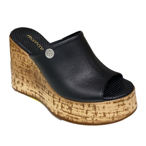 Chic Black Leather Cork Wedge Slipper Elegance - Quality Leather Product Manufactured By Mammamia İç Ve Dış Ticaret A.ş.. Contact For B2B Orders.