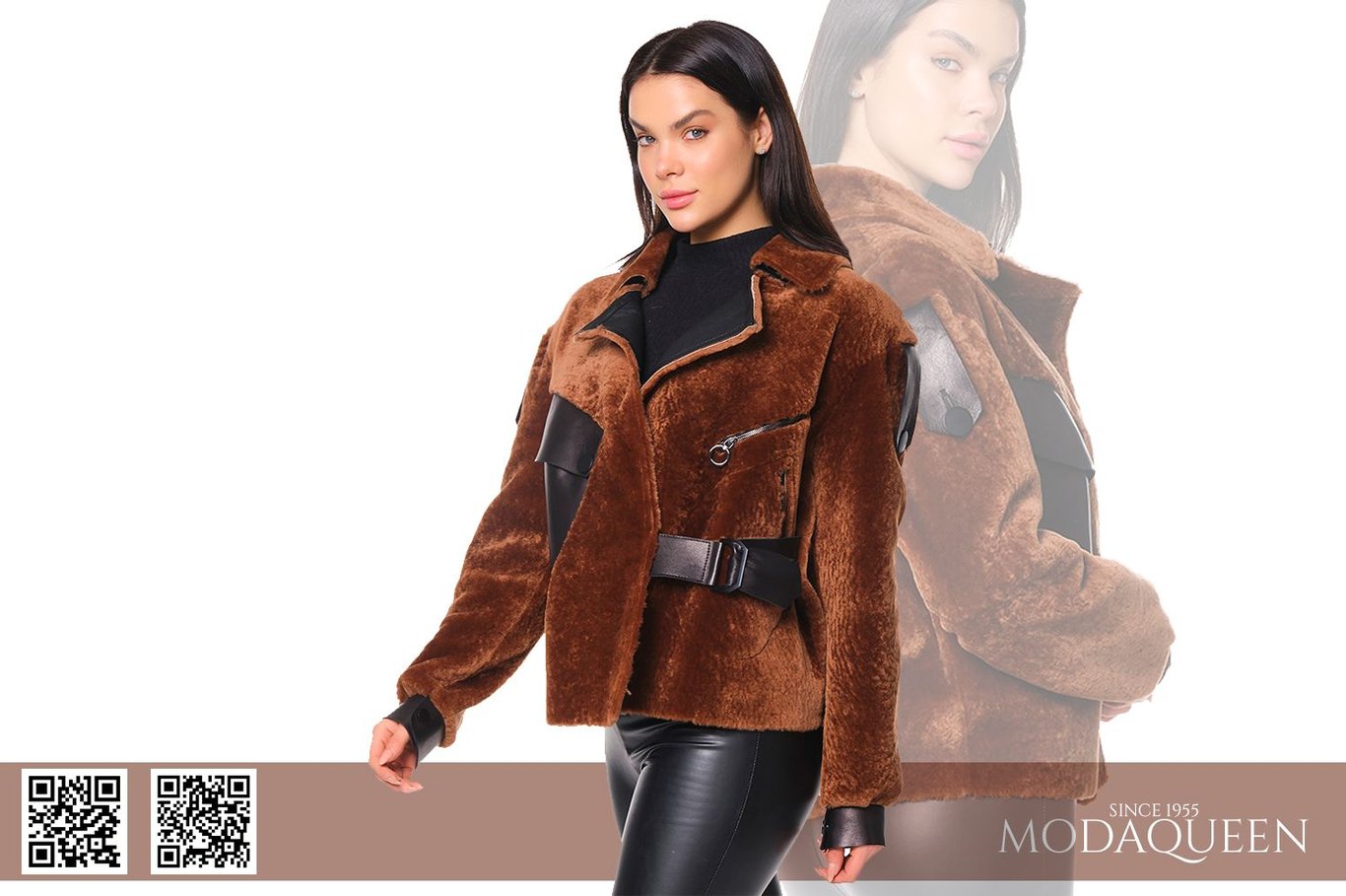 Modaqueen Women Saffron Color Merino Fur and Leather Accesory Jacket