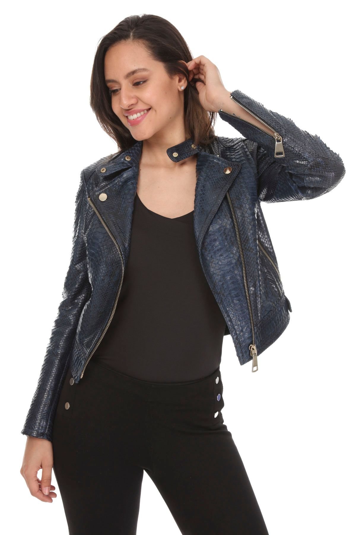 WOMAN PYTHON BIKER JACKET