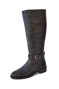 Black Crocodile Embossed Leather Knee High Boots - Quality Leather Product Manufactured By Ustundag Ayakkabi Ltd.. Contact For B2B Orders.