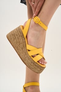Vibrant Yellow Leather Espadrille Wedge Sandals - Quality Leather Product Manufactured By Ronya Ayakkabi San. Ve Ti̇c.ltd.şti̇.. Contact For B2B Orders.