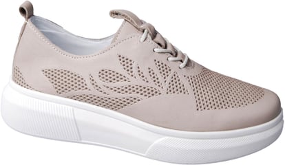Eleganter Beiger Perforierter Echtleder Damen Plateau Sneaker - Qualitatives Lederprodukt Hergestellt Von Nebi̇ Endi̇can Gi̇yi̇m Sanayi̇ Ve Ti̇caret Ltd. Şti̇.. Kontakt Für B2B-Bestellungen.