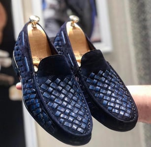 Navy Suede Woven Leather Classic Moccasin Style - Quality Leather Product Manufactured By Deva Ayakkabi San Ve Tic Ltd Sti. Contact For B2B Orders.