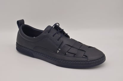 Men's Woven Textured Leather Navy Blue Summer Sandals - Quality Leather Product Manufactured By Çetsan Ayakkabı Sanayi Ve Ticaret Limited Şirketi. Contact For B2B Orders.