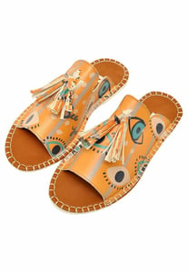 Vibrant Eye Patterned Tassel Detailed Womens Sandals - Quality Leather Product Manufactured By Dogo Tasarım Sanayi Ve Ticaret A.ş.. Contact For B2B Orders.