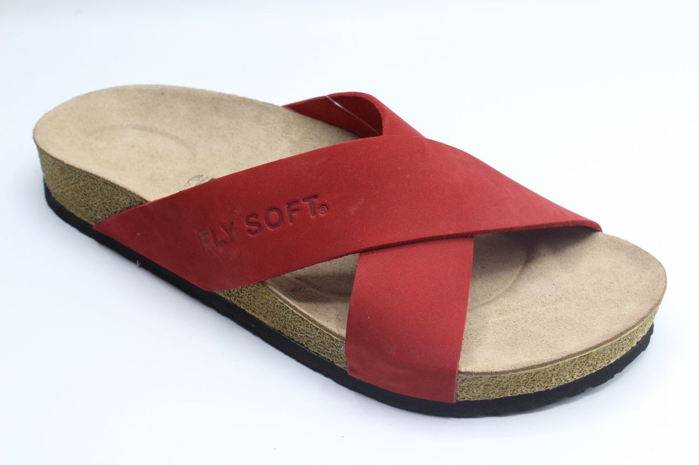 Red Suede Finish Cross Strap Mens Slide - Turkish Leather display picture 2