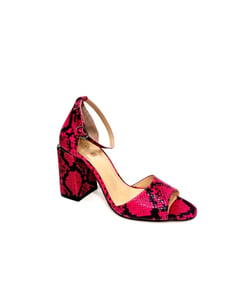 Vibrant Hot Pink Snakeskin Leather Block Heel Sandal - Quality Leather Product Manufactured By Azra Ayakkabı. Contact For B2B Orders.