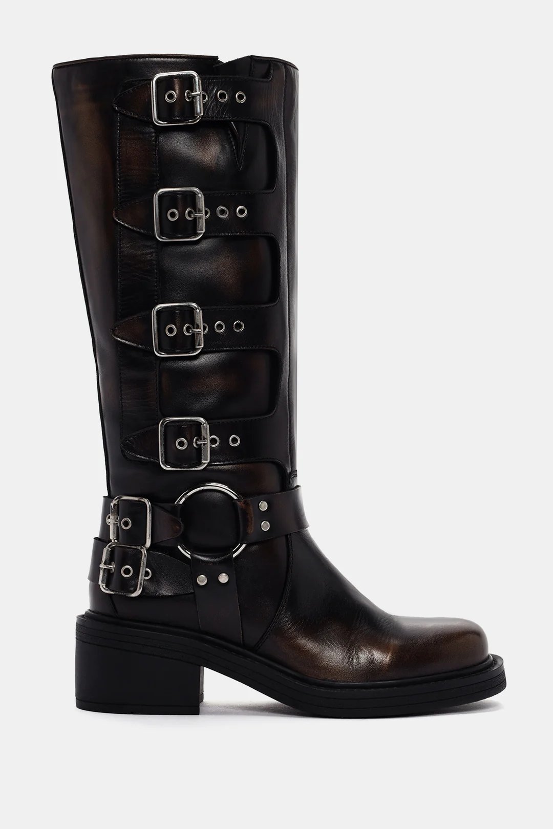 Edgy Multi Buckle Leather Tall Boots