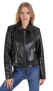 Womens Black Embossed Snake Pattern Leather Jacket - Quality Leather Product Manufactured By Sari Deri̇ Gi̇yi̇m San. Ve Ti̇c.ltd.şti̇. Contact For B2B Orders.