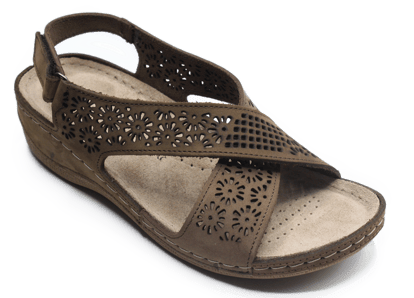 Womens Nubuck Leather Laser Cut Comfort Sandal - Quality Leather Product Manufactured By Berk Ayakkabi Ve Saraciye San Tic Ltd. Contact For B2B Orders.