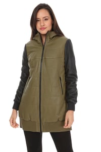 Women's Two Tone Quilted Leather Hooded Coat - Quality Leather Product Manufactured By Tess Dis Tic.ltd.sti. Contact For B2B Orders.