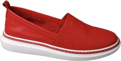 Vibrant Red Perforated Leather Slip-On Chic - Quality Leather Product Manufactured By Nebi̇ Endi̇can Gi̇yi̇m Sanayi̇ Ve Ti̇caret Ltd. Şti̇.. Contact For B2B Orders.