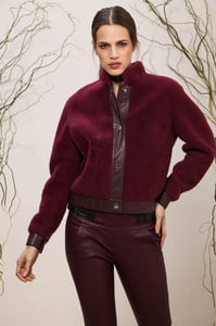 Chic Burgundy Lambskin Shearling Bomber Jacket - Quality Leather Product Manufactured By Emelda Deri Konfeksiyon Turizm Insaat Sanayi Ve Dis  Ticaret Anonim Sirketi. Contact For B2B Orders.