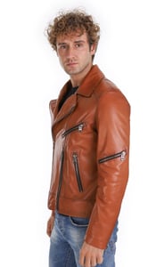 Mens Cognac Calf Skin Asymmetrical Biker Jacket - Quality Leather Product Manufactured By Sari Deri̇ Gi̇yi̇m San. Ve Ti̇c.ltd.şti̇. Contact For B2B Orders.