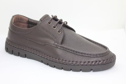 Men's Classic Dark Brown Pebbled Leather Lace-Up Moccasins - Quality Leather Product Manufactured By Akkoç Deri̇ Sanayi̇ Ve Ti̇caret A.ş.. Contact For B2B Orders.