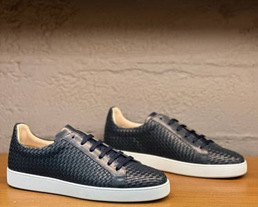 Stylish Men Navy Woven Leather Casual Sneaker - Quality Leather Product Manufactured By Molyer Ayakkabicilik Ve Deri̇ San. Ve Ti̇c.ltd.şti̇. Contact For B2B Orders.