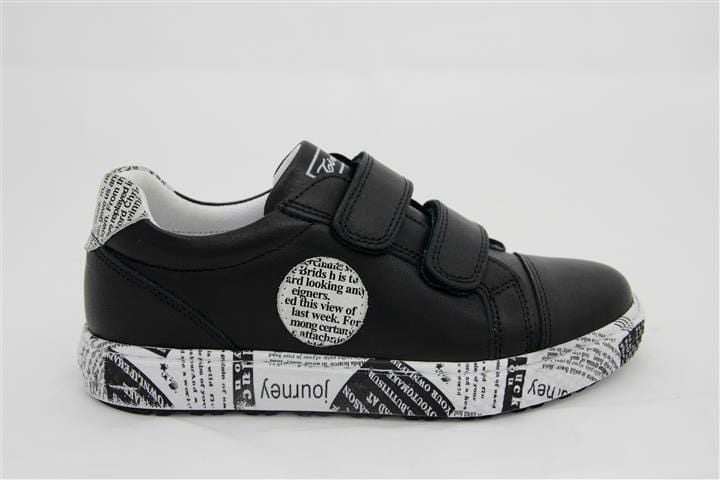 Kids Black Leather Newspaper Print Sneakers - Quality Leather Product Manufactured By Ti̇renti̇ Levent Ayakkabicilik Ltd. Şti̇. Contact For B2B Orders.